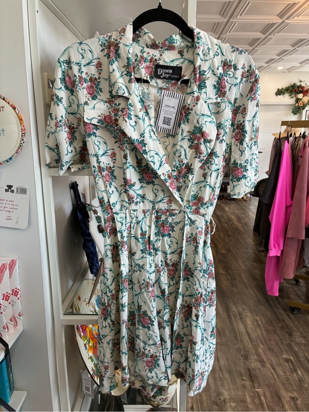 Dawn Joy vintage Floral Mini romper in white with Rose Accents